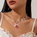 Sweet Instagram Style Bow Strawberry Pendant Necklace, Simple Pearl Pentagram Flower Necklace_ipsvogv.com