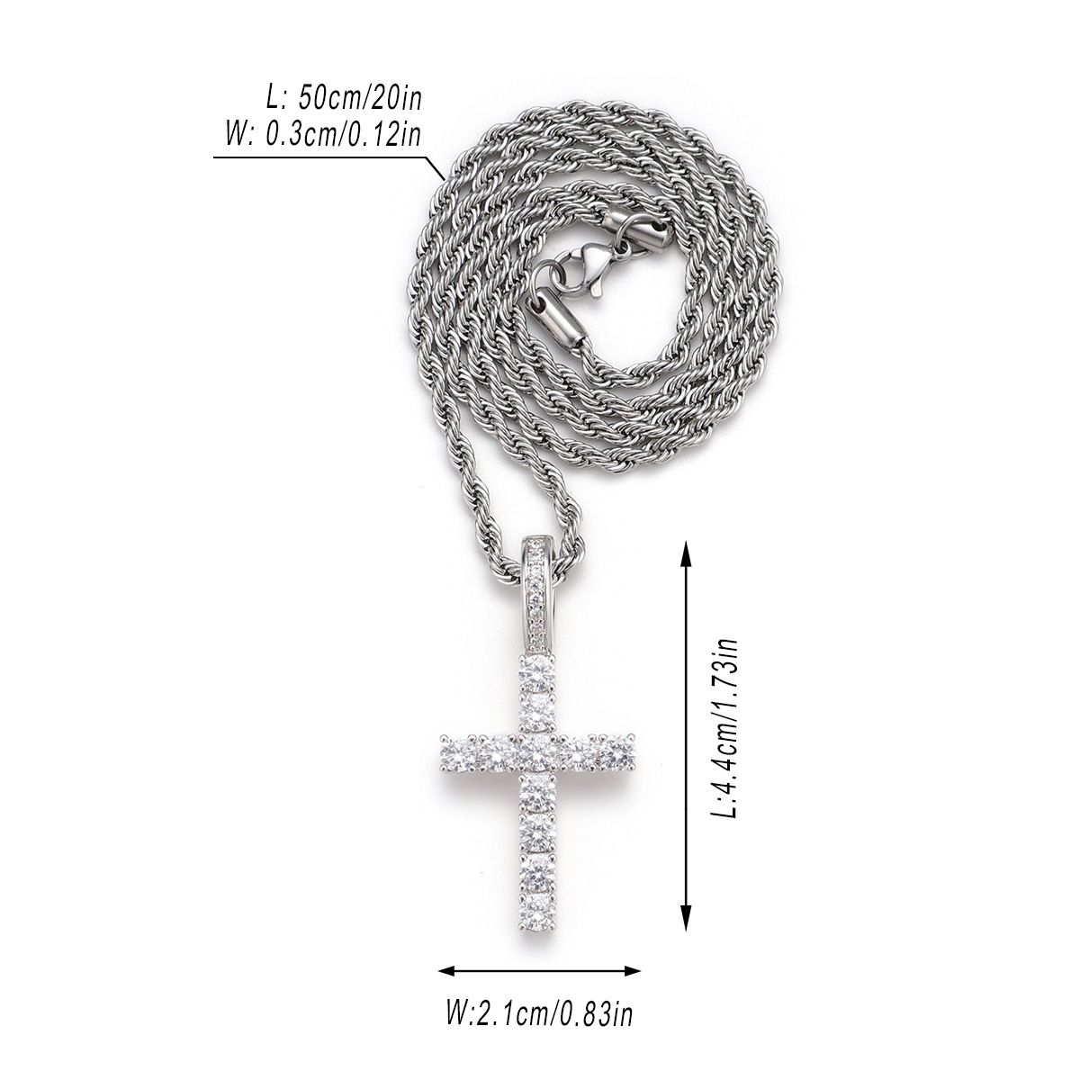 Full Diamond Cross Men, Trendy Street Style Twist Chain, Rap Hip-Hop Alloy Necklace For Men And Women_ipsvogv.com