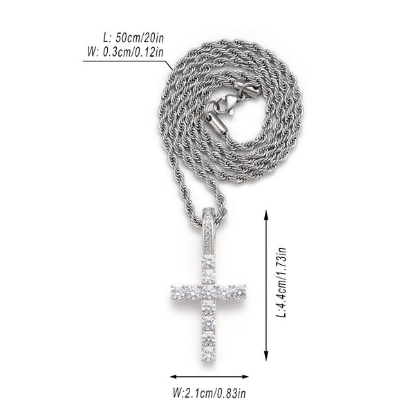 Full Diamond Cross Men, Trendy Street Style Twist Chain, Rap Hip-Hop Alloy Necklace For Men And Women_ipsvogv.com