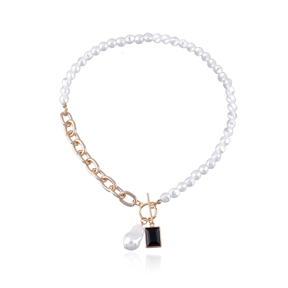 Geometric Lightweight Special-Shaped Pearl Pendant Necklace Women's Trendy Fashion Black Gemstone Necklace_ipsvogv.com