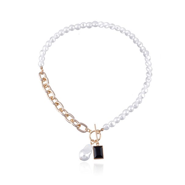 Geometric Lightweight Special-Shaped Pearl Pendant Necklace Women's Trendy Fashion Black Gemstone Necklace_ipsvogv.com