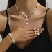 Pearl Gold And White Necklace, Earrings, Bracelet Jewelry Set For Wedding, Annual Meeting, Banquet, Dress_ipsvogv.com