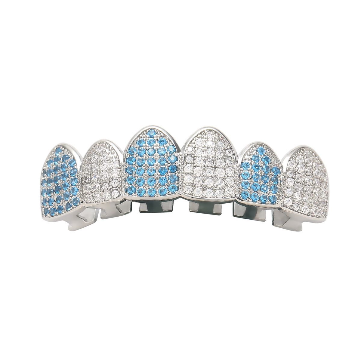 Body Jewelry Hip Hop Sea Blue And White Zircon Six Tooth Braces Micro Inlaid Zircon Braces Halloween Dress Up Personalized Braces Accessories_ipsvogv.com