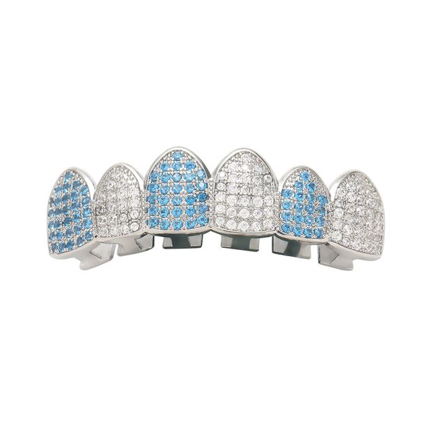 Body Jewelry Hip Hop Sea Blue And White Zircon Six Tooth Braces Micro Inlaid Zircon Braces Halloween Dress Up Personalized Braces Accessories_ipsvogv.com