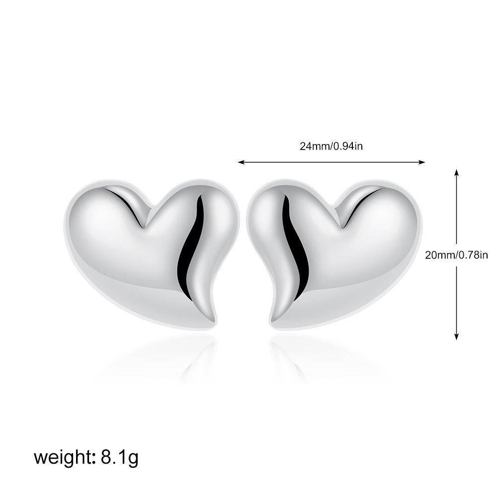 Unisex High End Fashion Design Earrings Personality Niche Versatile Glossy Gold And Silver Heart Earrings_ipsvogv.com