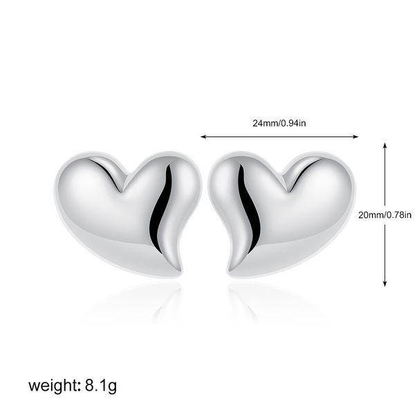 Unisex High End Fashion Design Earrings Personality Niche Versatile Glossy Gold And Silver Heart Earrings_ipsvogv.com