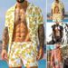 European and American cross-border men's casual loose Hawaiian beachwear three-color printed short-sleeved suit casual two-piece set_ipsvogv.com