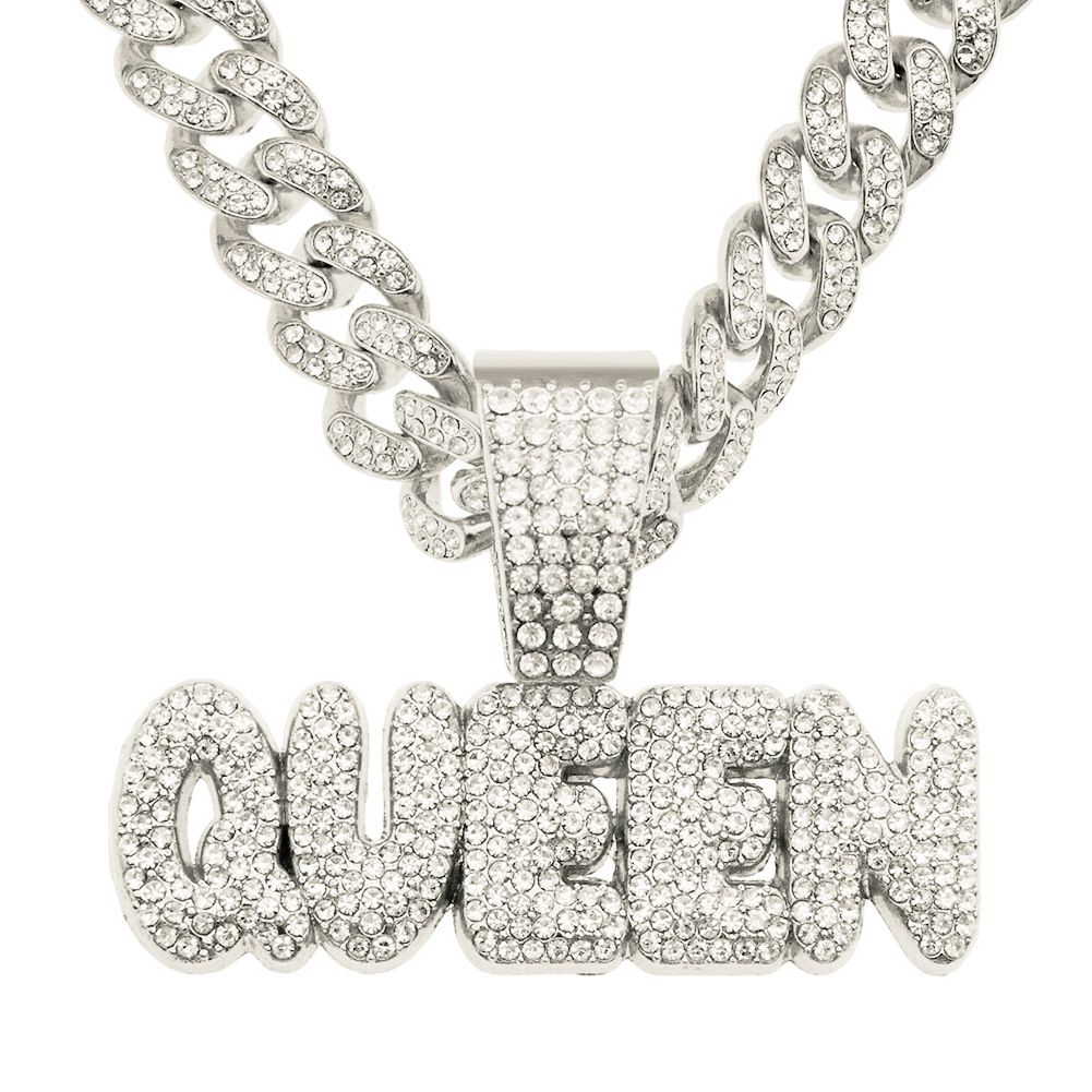 Cool splicg full diamond letter pendant Cuban necklace for men's hip-hop nightclubs, personalized short collarbone_ipsvogv.com