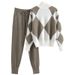 Women's Clothing Casual knitted plaid sweater two-piece set_ipsvogv.com