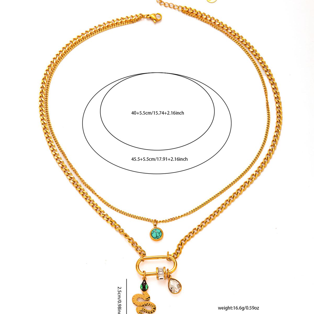 New Jewelry Double-layer Turquoise Titanium Steel Necklace, Light Luxury, Life Tree Square Layered Accessories For_ipsvogv.com