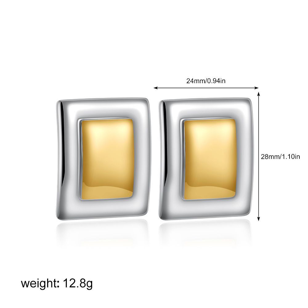 Unisex Two Color Gold And Silver Bright Color Earrings Geometric Earrings Jewelry Color Matching, Versatile Commuter Earrings_ipsvogv.com