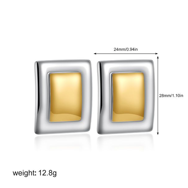 Unisex Two Color Gold And Silver Bright Color Earrings Geometric Earrings Jewelry Color Matching, Versatile Commuter Earrings_ipsvogv.com