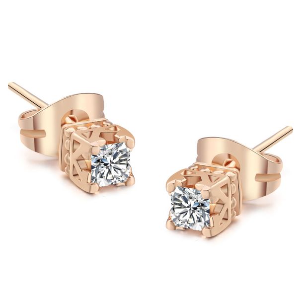 Unisex popular jewelry Korean four claw earrings micro inlaid platinum/rose gold earrings_ipsvogv.com