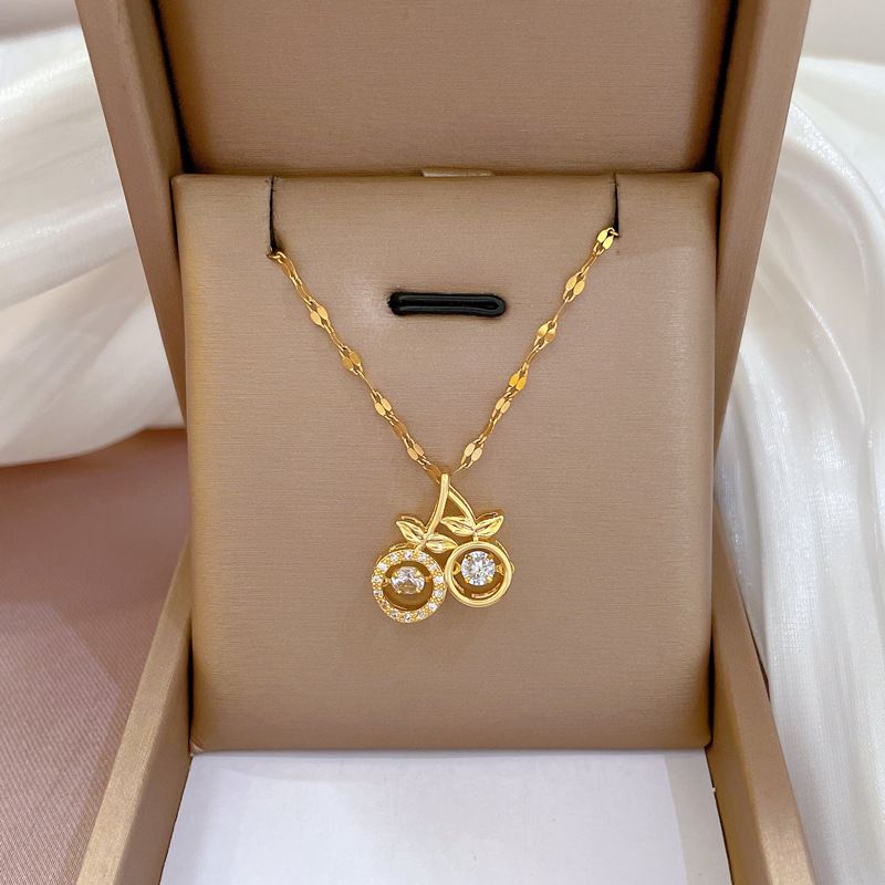 Titanium Steel 【 】 Light Luxury Dynamic Cherry Exquisite Micro Inlaid Necklace For Women's Fashion Trend Clavicle Chain 【 】_ipsvogv.com