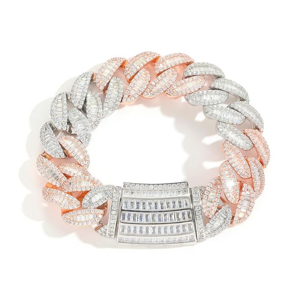 Unisex Hip Hop Bracelet 20mmT Square Diamond Mixed Inlaid Cuban Chain Two Color Rose Gold Men's Personality Trend Hip Hop_ipsvogv.com