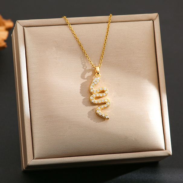 Trendy Micro Inlaid Zircon Snake Shaped Titanium Steel Necklace For Women's Fashion Personality Ins Style Collarbone_ipsvogv.com
