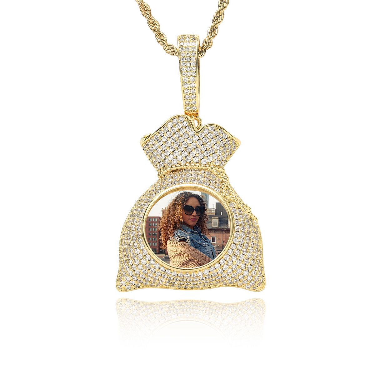 Unisex Hip Hop Photo Pendant Copper Inlaid Zircon Purse Shape Photo Frame Necklace Personality Chain Creative DIY Necklace_ipsvogv.com