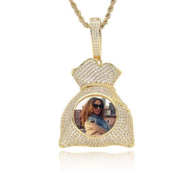 Unisex Hip Hop Photo Pendant Copper Inlaid Zircon Purse Shape Photo Frame Necklace Personality Chain Creative DIY Necklace_ipsvogv.com