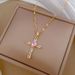 】 Pink 【 Cross Light Luxury Charm Gorgeous Full Diamond Necklace Women's Versatile Clavicle Titanium Steel Chain 【 】_ipsvogv.com
