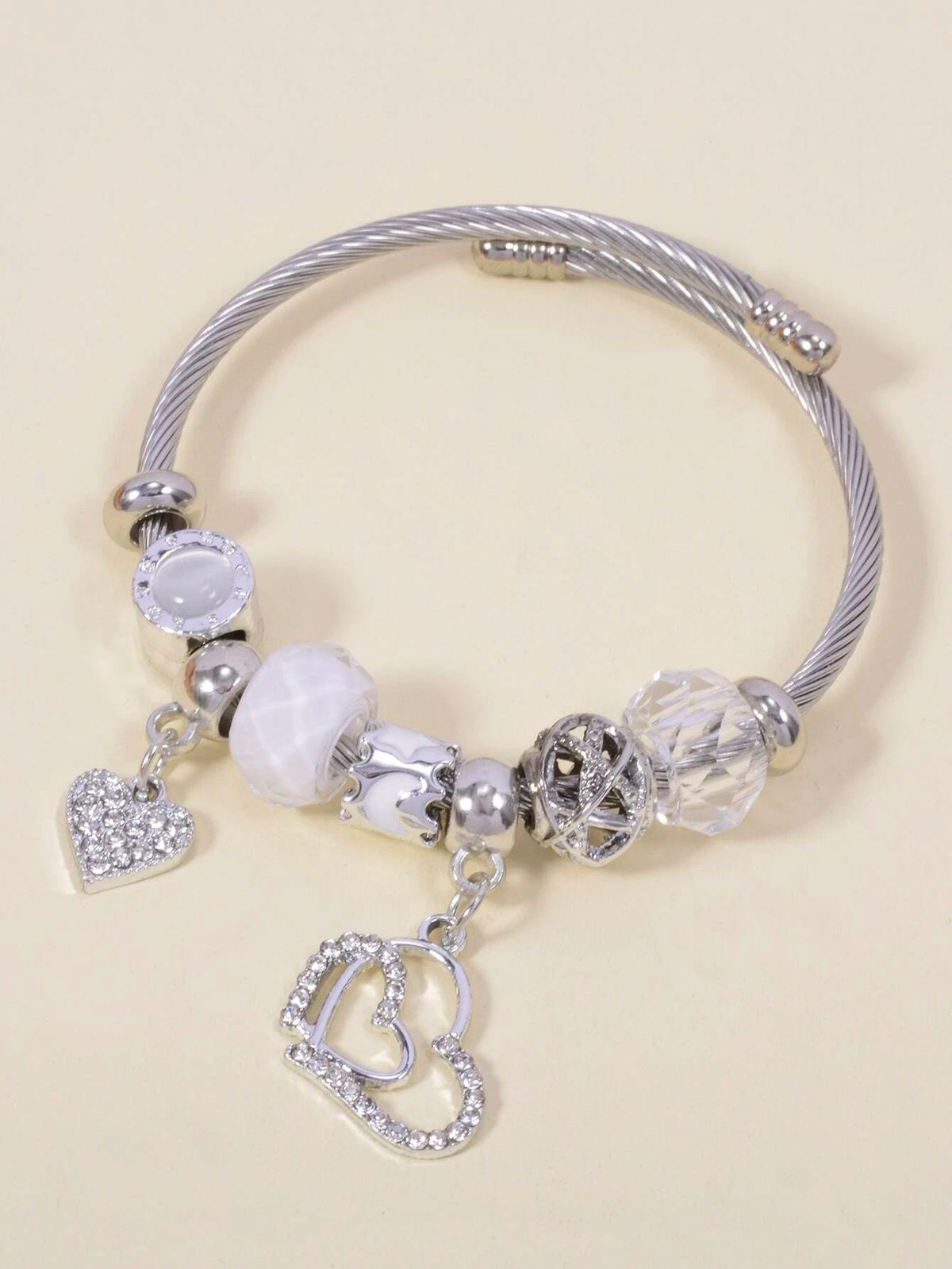 Family Stainless Steel Cat Eye Crystal Crown Love Pendant Element Couple Style Bracelet_ipsvogv.com