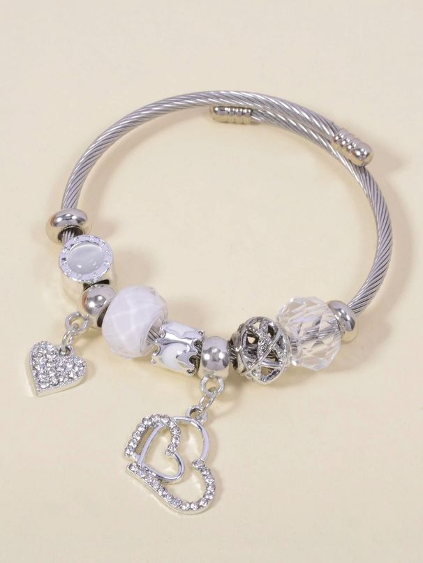 Family Stainless Steel Cat Eye Crystal Crown Love Pendant Element Couple Style Bracelet_ipsvogv.com