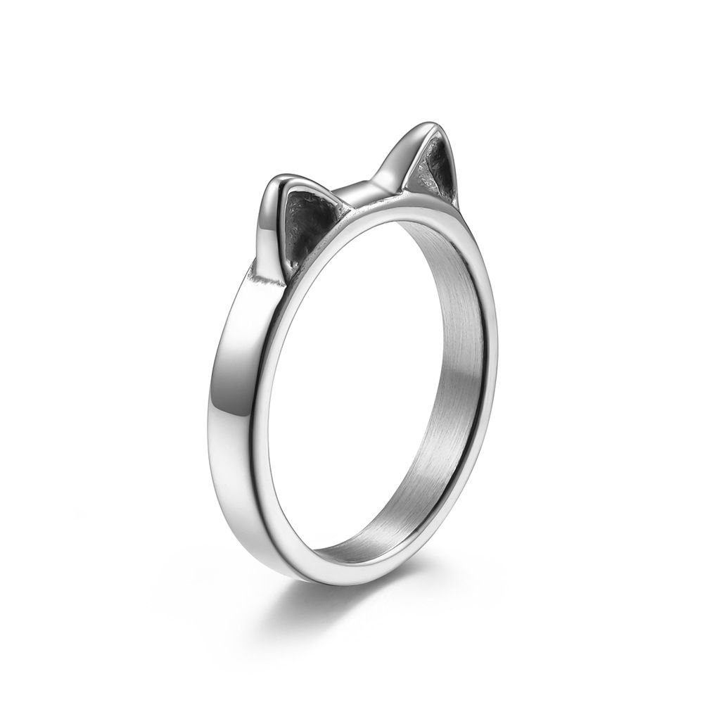 Cute cat cat ears titanium steel ladies ring ring cat girl hand jewelry pinky ring_ipsvogv.com