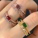 Popular geometric colored zircon open ring for women Copper gold plated adjustable ring_ipsvogv.com