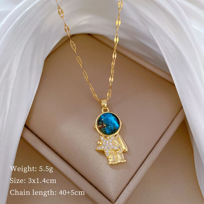 【 】 Sea Star Astronaut Light Luxury Charm Gorgeous Full Diamond Necklace Women's Versatile Clavicle Titanium Steel Chain_ipsvogv.com