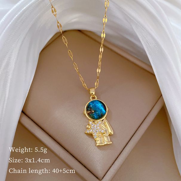 【 】 Sea Star Astronaut Light Luxury Charm Gorgeous Full Diamond Necklace Women's Versatile Clavicle Titanium Steel Chain_ipsvogv.com