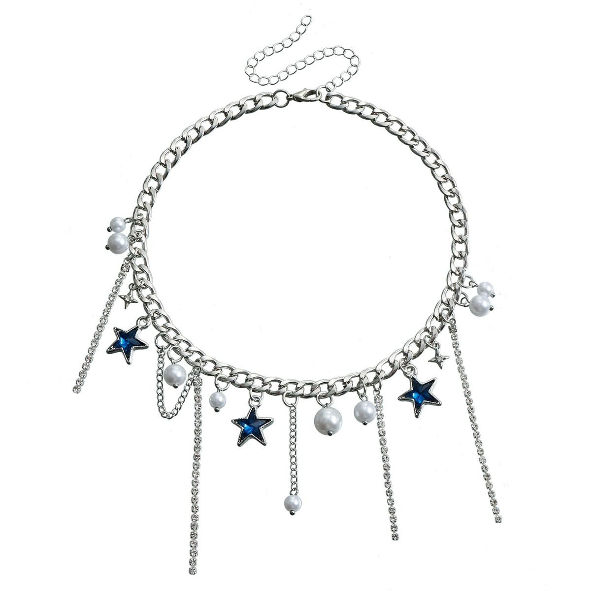 Blue Rhinestone Star Fringed Babes Wind Necklace Female Niche High Sense Neck Chain Collarbone Chain_ipsvogv.com