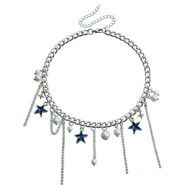 Blue Rhinestone Star Fringed Babes Wind Necklace Female Niche High Sense Neck Chain Collarbone Chain_ipsvogv.com