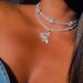 Hip Hop Full Diamond Butterfly Necklace Set Three Small Butterflies Set with Diamond Clavicle Chain Two-piece Set_ipsvogv.com