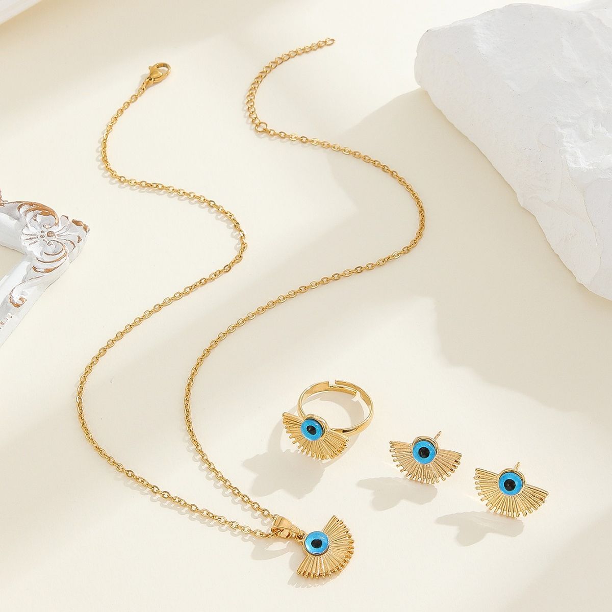 American hip-hop ring necklace accessory set Devil's Eye drip oil earrings niche design collarbone chain_ipsvogv.com
