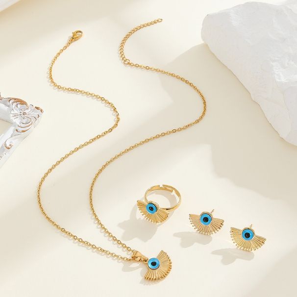 American hip-hop ring necklace accessory set Devil's Eye drip oil earrings niche design collarbone chain_ipsvogv.com
