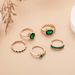 Fashion Gold Octagonal Oval Geometry Green Diamond 5-piece Set Ring_ipsvogv.com