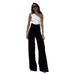 Women's Clothing fashion solid color oblique collar slim fit top high waist wide leg pants suit_ipsvogv.com