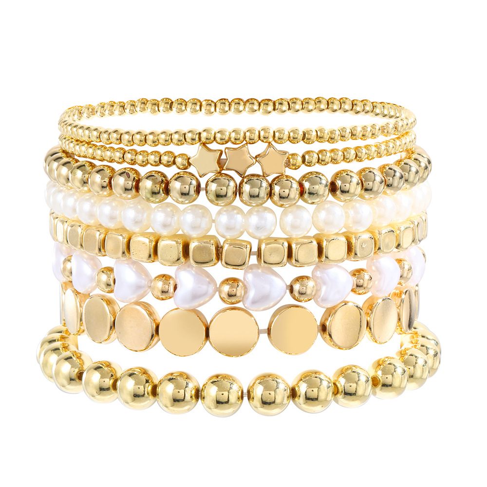 Bohemian Style Women's Multi Layer Beaded Bracelet Set Personalized Copper Beads Pearl Design Niche Stacking Bracelet_ipsvogv.com
