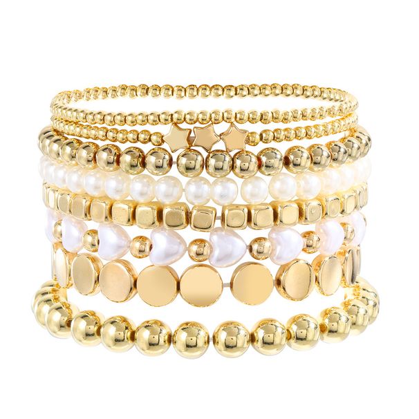 Bohemian Style Women's Multi Layer Beaded Bracelet Set Personalized Copper Beads Pearl Design Niche Stacking Bracelet_ipsvogv.com