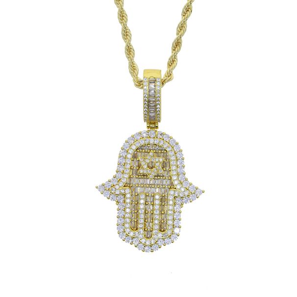 Hip Hop New Star Palm Pendant With Full Diamond Men's Necklace_ipsvogv.com