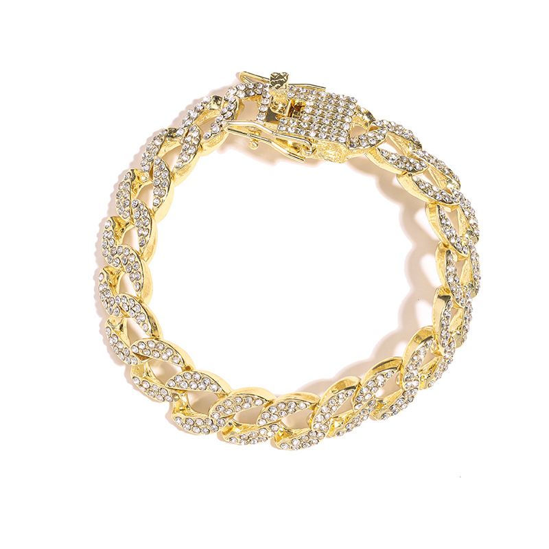 Ins Hip Hop Cool Cuban Bracelet Men's Full Diamond Punk Accessories Gold Chain_ipsvogv.com