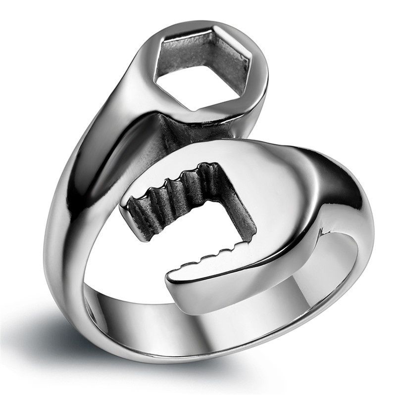 Tone Wrench Shaped Tools Handyman Stainless Steel Ring Size 7 8 9 10 11 12 13 14 15_ipsvogv.com