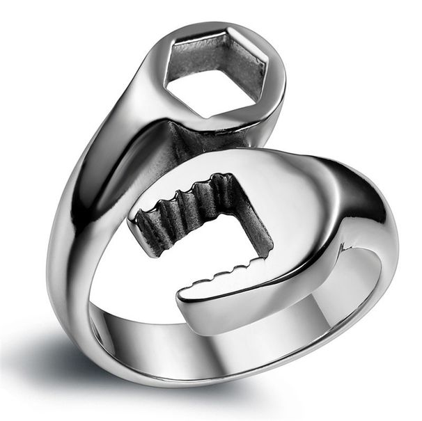 Tone Wrench Shaped Tools Handyman Stainless Steel Ring Size 7 8 9 10 11 12 13 14 15_ipsvogv.com