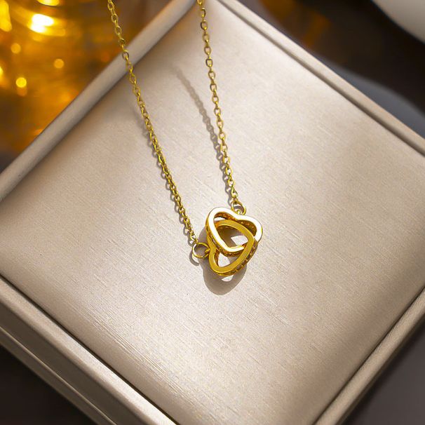 Love Double Ring Titanium Steel Necklace for Women's Gold Light Luxury, Design Sense, Temperament, Network Red Collar_ipsvogv.com