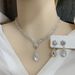 Wedding Zircon Droplet Pendant Bride's Water Diamond Silver Plated Wedding Accessory Necklace, Earring Set, Collarbone_ipsvogv.com