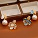 Women's Jewelry Enamel Oil Drip Asymmetrical Earrings Light Luxury Commuter Diamond Leaf Pearl Earrings Autumn And Winter_ipsvogv.com