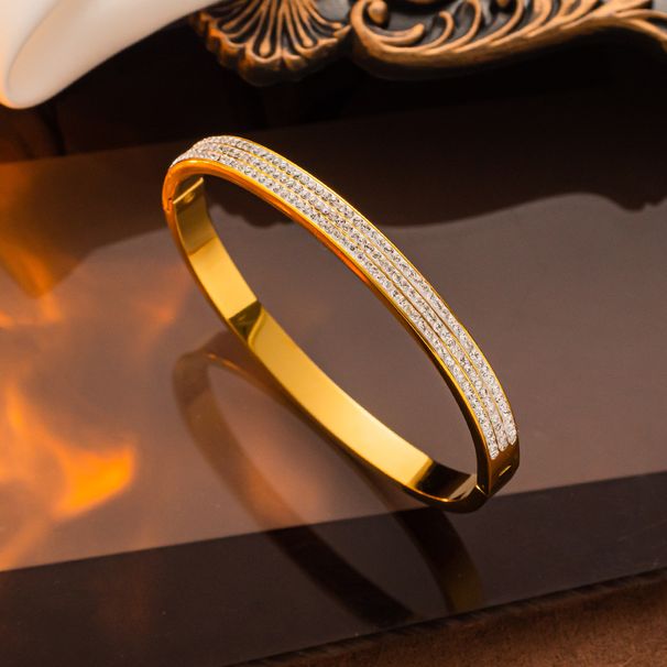 Designer's Titanium Steel Plated Rose Gold Three Row Diamond Bracelet For Women's Micro Set Zircon Temperament Women's Handband Bracelet_ipsvogv.com