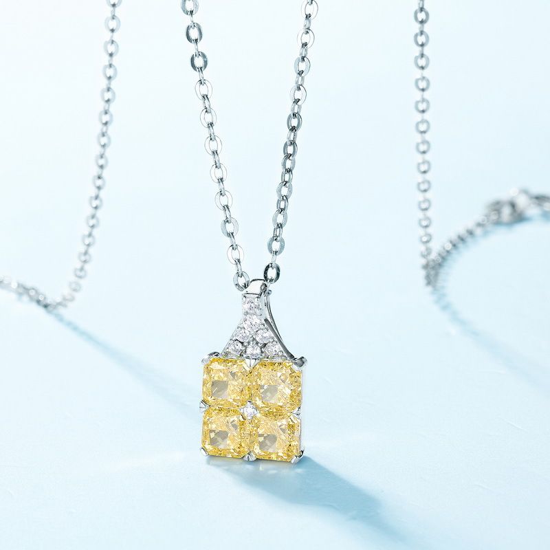 atmospheric Fashion Brilliant Colored Gemstone Pendant Female S925 Silver Ice Flower Cut High Carbon Diamond Clavicle Pendant_ipsvogv.com