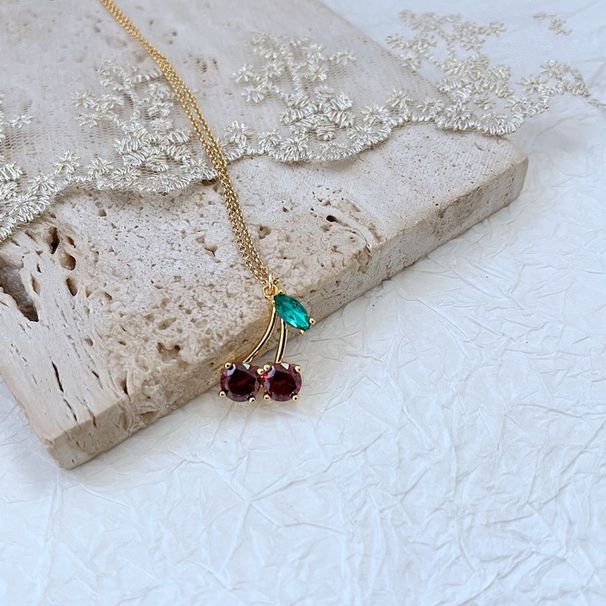 Sweet Temperament, Three-dimensional Red Zircon Cherry Pendant, Cute Fruit, Creative Design Necklace For Women_ipsvogv.com