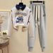 Women's Clothing Casual suit & archer & Spring 2024 loose simple printed POLO collar splicing sweatshirt sweatpants two piece suit trendy_ipsvogv.com