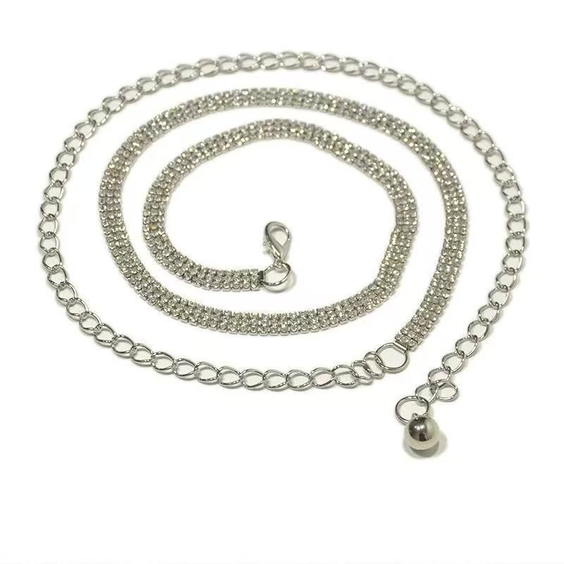 Fashion Women's Full Diamond Metal Waist Chain Sweet Three Row Diamond Inlaid Metal Decorative Waist Chain_ipsvogv.com